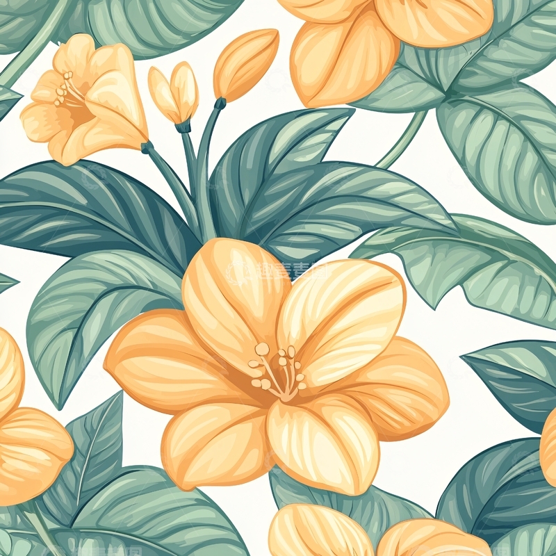 高清大图下载【趣麦麦图】热带花卉图案背景素材