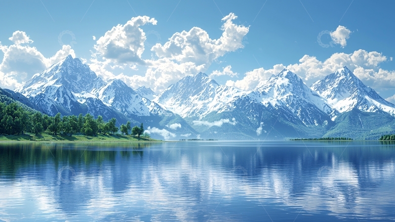 高清大图下载【趣麦麦图】雪山倒影宁静湖面