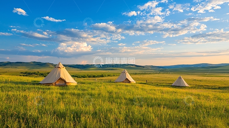 高清大图下载【趣麦麦图】草原帐篷露营风景