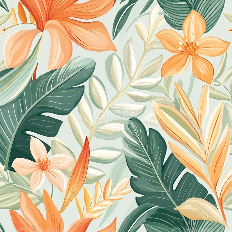 高清大图下载【趣麦麦图】热带花卉图案背景素材