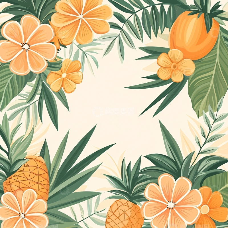 高清大图下载【趣麦麦图】热带风情花卉与水果背景图