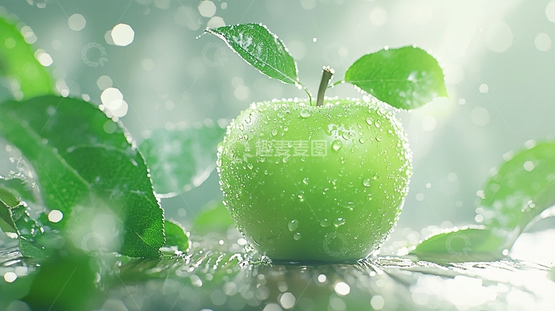 高清大图下载【趣麦麦图】清新雨后绿苹果