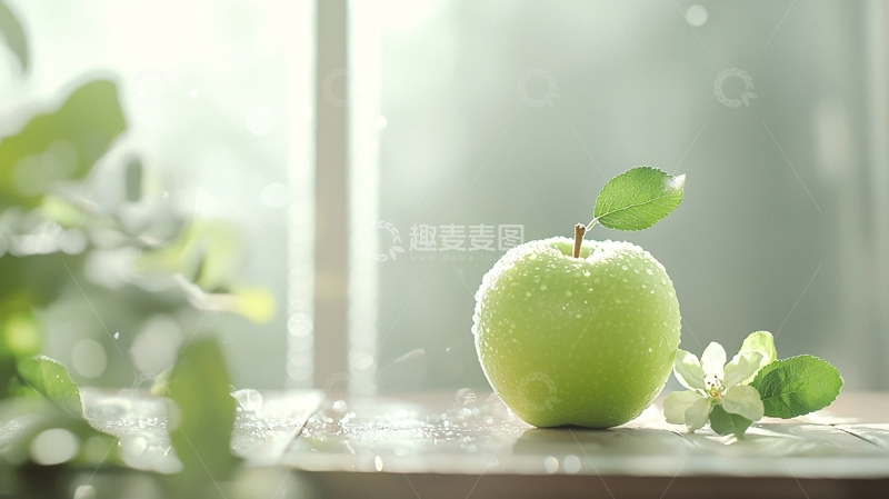 高清大图下载【趣麦麦图】清新阳光下的绿色苹果