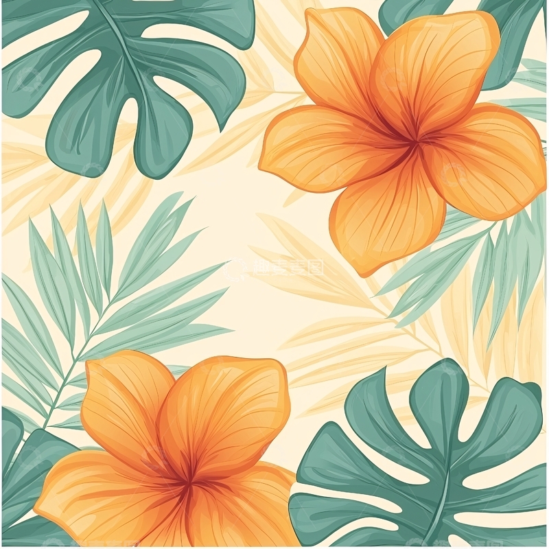 高清大图下载【趣麦麦图】热带风情花卉图案背景