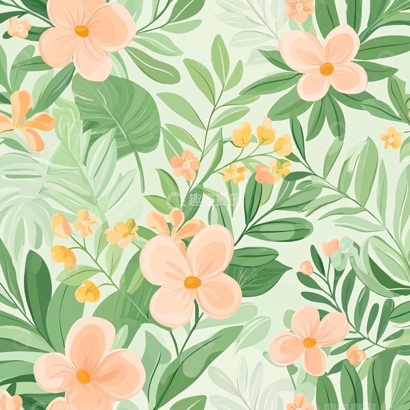 高清大图下载【趣麦麦图】热带花卉无缝图案背景