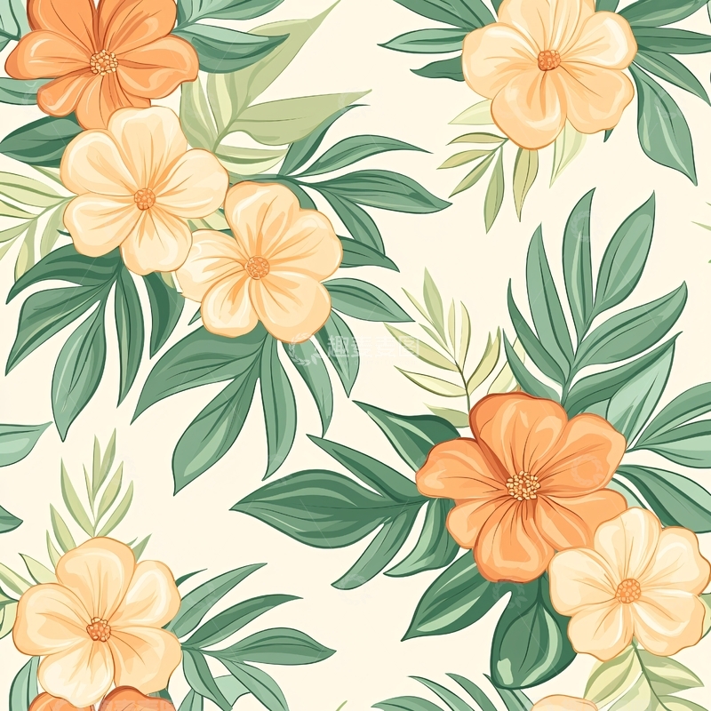 高清大图下载【趣麦麦图】热带花卉无缝图案背景