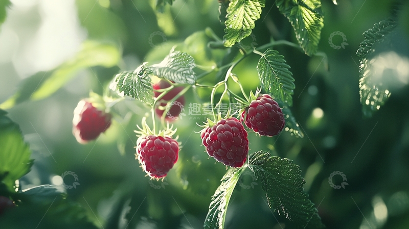 高清大图下载【趣麦麦图】阳光下的红莓果实