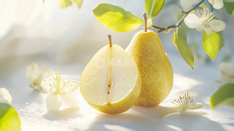 高清大图下载【趣麦麦图】阳光下的梨与花朵