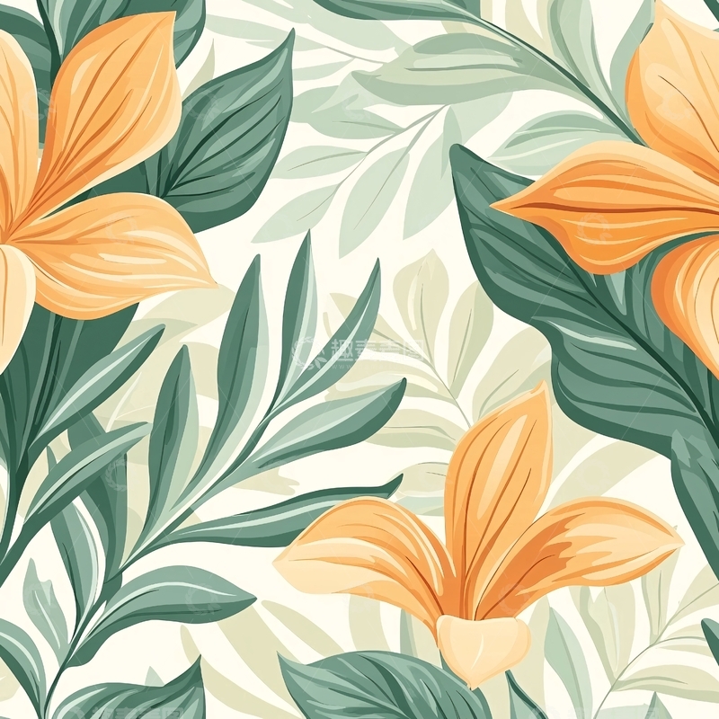高清大图下载【趣麦麦图】橙色百合花与绿叶背景图案