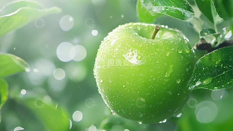 高清大图下载【趣麦麦图】雨后清新绿苹果