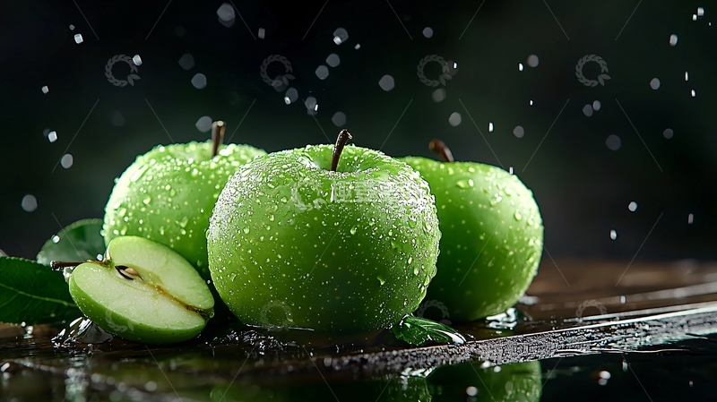高清大图下载【趣麦麦图】水滴苹果新鲜水果素材