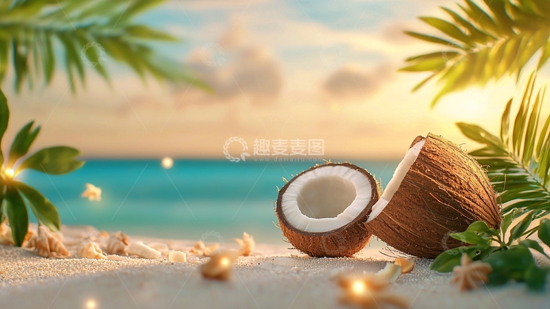 高清大图下载【趣麦麦图】椰子海滩夏日风情