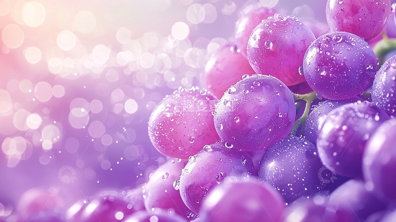 高清大图下载【趣麦麦图】紫色葡萄水珠背景