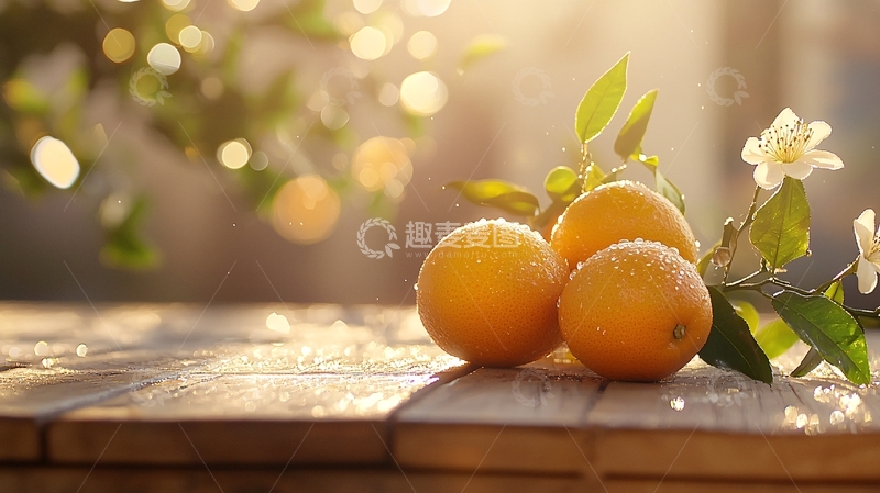 高清大图下载【趣麦麦图】阳光下的橘子与花朵