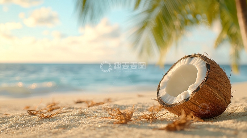 高清大图下载【趣麦麦图】海滩上的椰子