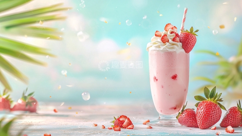 高清大图下载【趣麦麦图】草莓奶昔饮品创意海报
