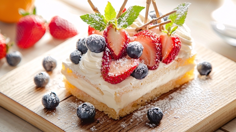 高清大图下载【趣麦麦图】草莓蓝莓奶油蛋糕切片