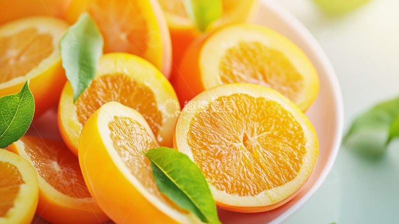 高清大图下载【趣麦麦图】橙子切片与绿叶背景