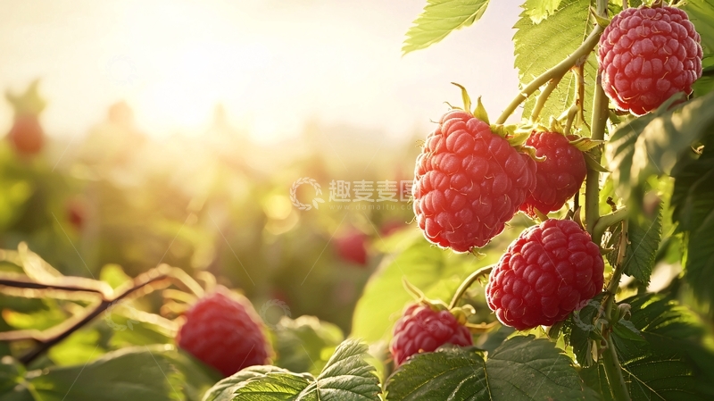 高清大图下载【趣麦麦图】阳光下的红莓果采摘场景