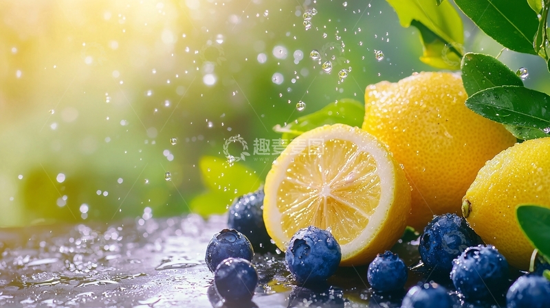高清大图下载【趣麦麦图】清新柠檬与蓝莓自然背景