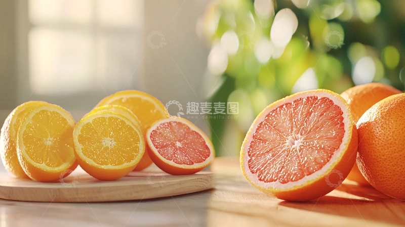 高清大图下载【趣麦麦图】新鲜橙子切片水果摆拍