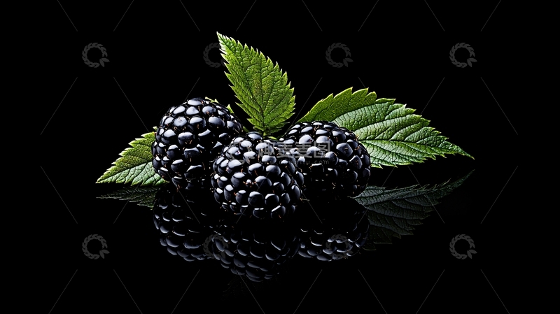 高清大图下载【趣麦麦图】黑莓果实与绿叶