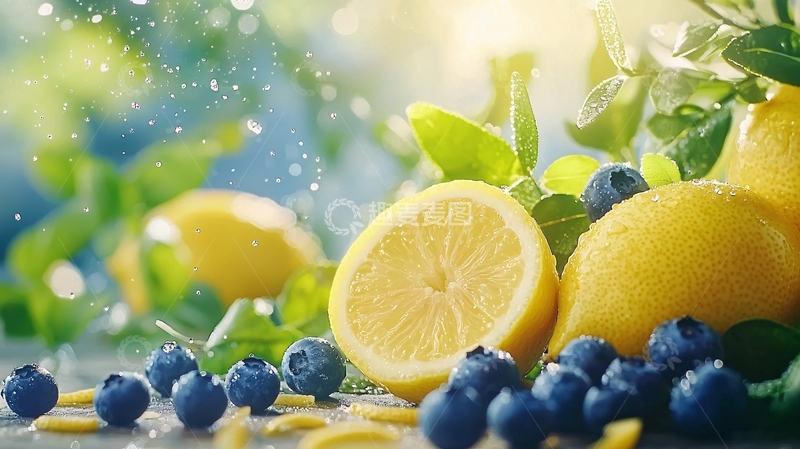 高清大图下载【趣麦麦图】清新柠檬与蓝莓自然背景