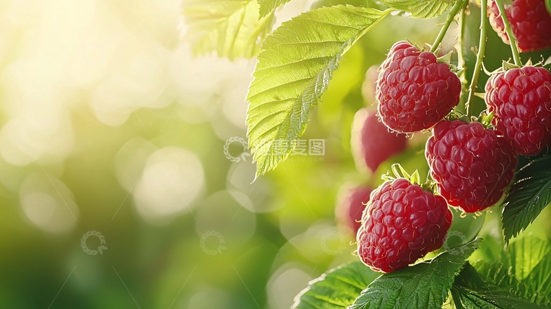 高清大图下载【趣麦麦图】夏日阳光下的红莓果实