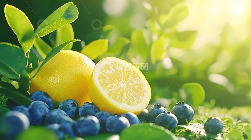 高清大图下载【趣麦麦图】柠檬蓝莓新鲜水果自然背景