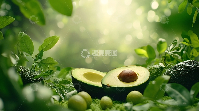 高清大图下载【趣麦麦图】阳光下的绿色水果与叶子
