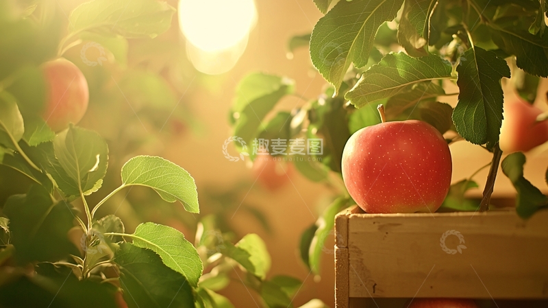 高清大图下载【趣麦麦图】阳光下的苹果与木箱
