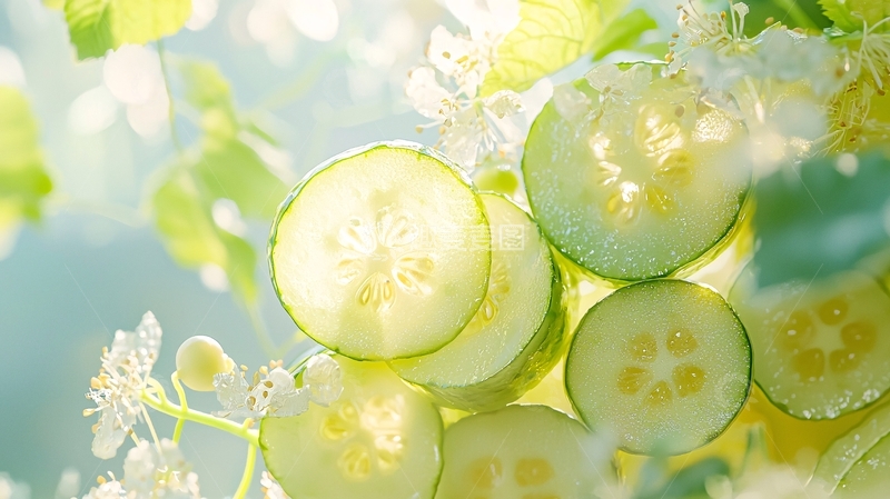 高清大图下载【趣麦麦图】清新黄瓜切片背景素材