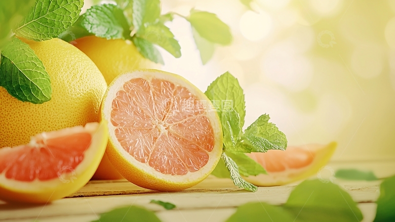 高清大图下载【趣麦麦图】清新柚子与薄荷叶