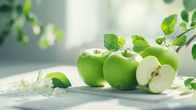 高清大图下载【趣麦麦图】清新自然绿色苹果水果素材