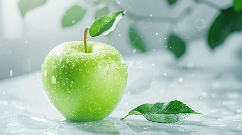 高清大图下载【趣麦麦图】清新水滴苹果自然背景