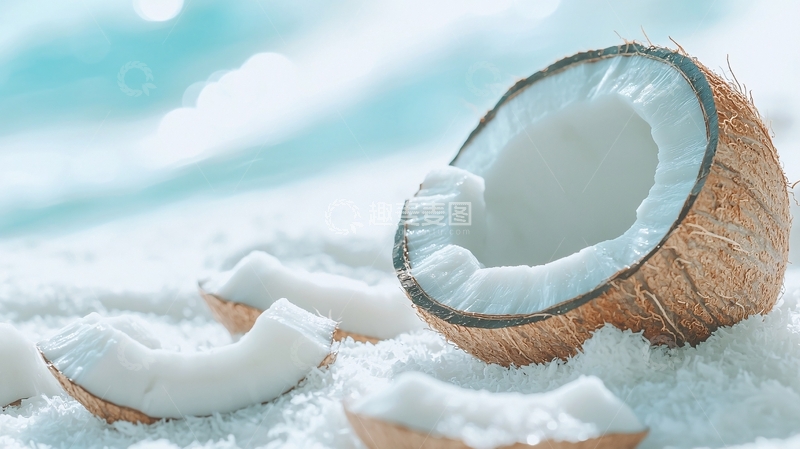 高清大图下载【趣麦麦图】椰子切片海滩背景