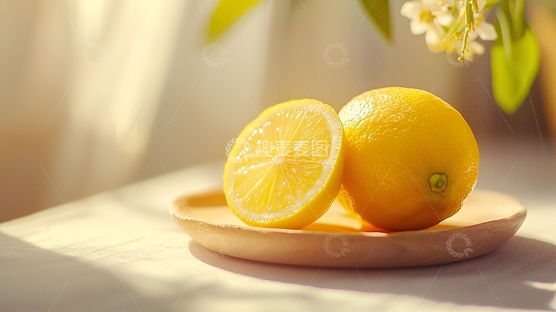 高清大图下载【趣麦麦图】阳光下的柠檬水果盘
