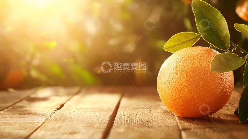 高清大图下载【趣麦麦图】阳光下的橙子与绿叶
