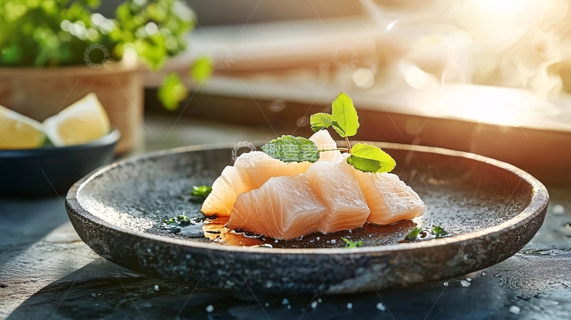 高清大图下载【趣麦麦图】清蒸鱼片配香草装饰