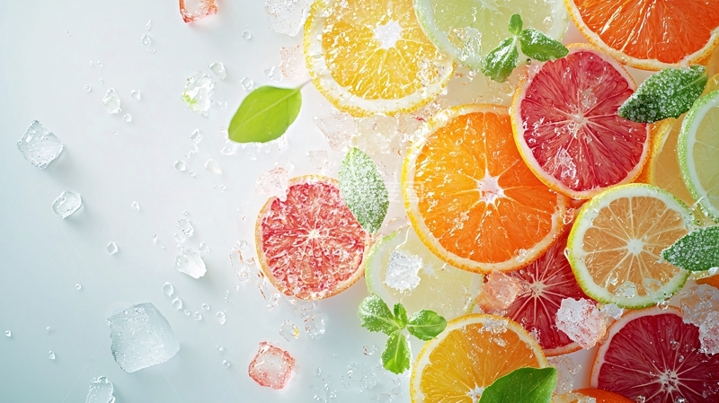 高清大图下载【趣麦麦图】夏日清凉水果冰块背景