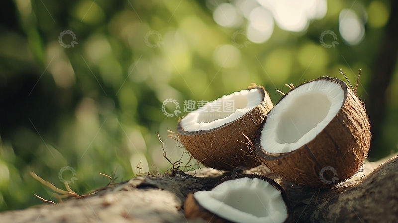 高清大图下载【趣麦麦图】椰子切开的自然背景