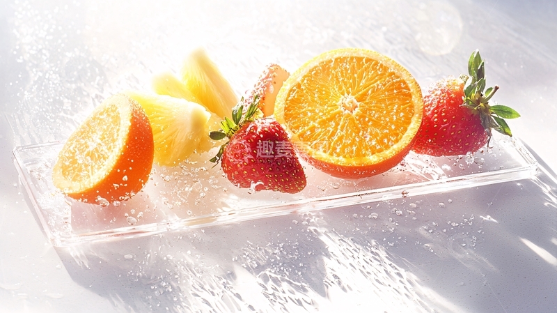 高清大图下载【趣麦麦图】清新水果与水花的自然场景