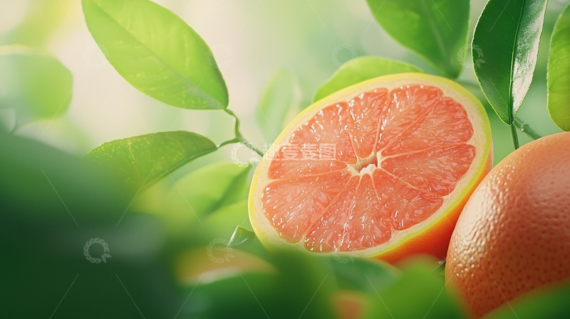 高清大图下载【趣麦麦图】清新柚子切片自然背景