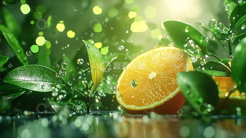 高清大图下载【趣麦麦图】清新橙子与绿叶自然风光