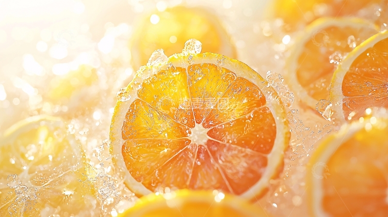 高清大图下载【趣麦麦图】橙子切片水花效果背景