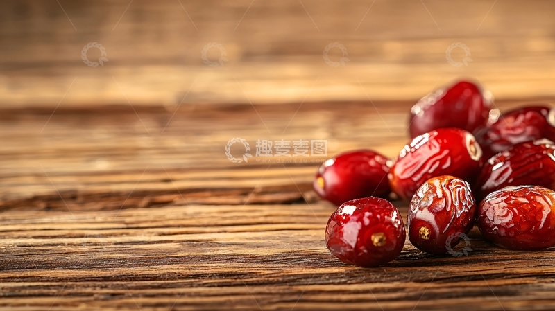 高清大图下载【趣麦麦图】红枣散落在木桌上的特写