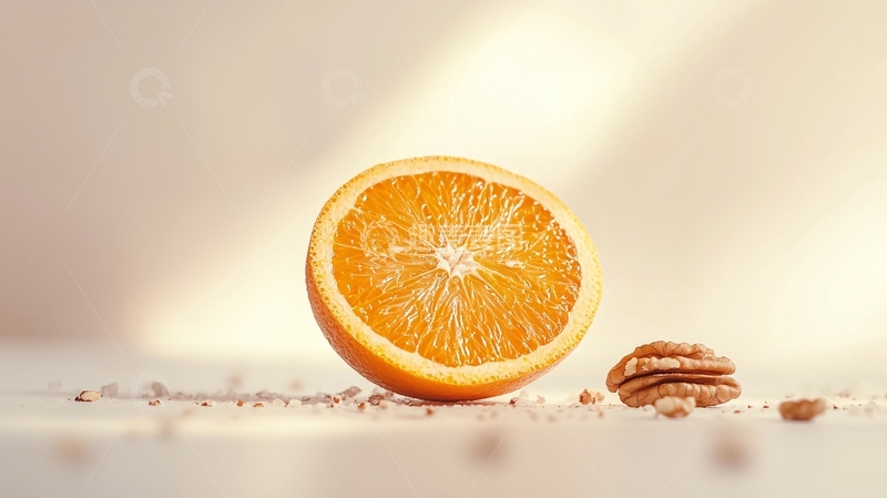 高清大图下载【趣麦麦图】橙子与核桃创意摆拍
