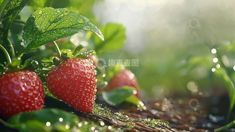 高清大图下载【趣麦麦图】阳光下的草莓园