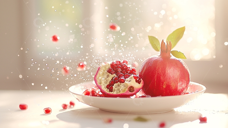 高清大图下载【趣麦麦图】-阳光下的石榴与果粒
