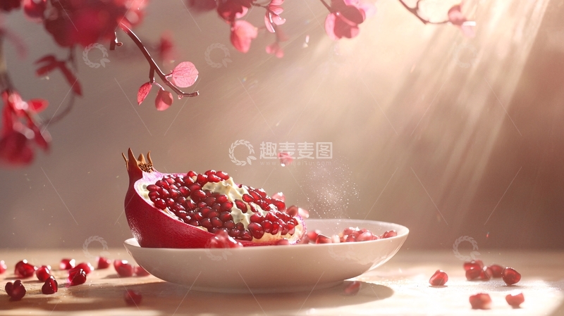 高清大图下载【趣麦麦图】阳光下的石榴与花瓣